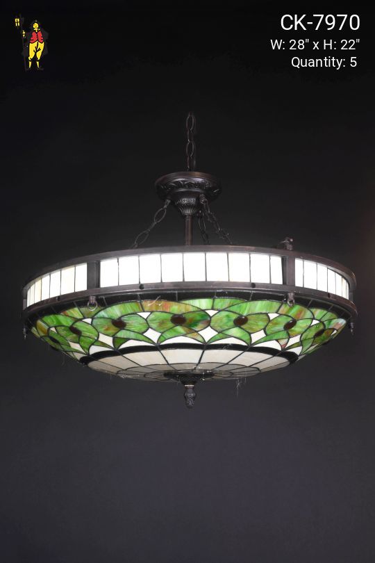 Green & White Art Glass Bowl Chandelier