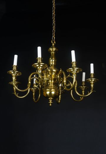 Eight Light Victorian Brass Chandelier