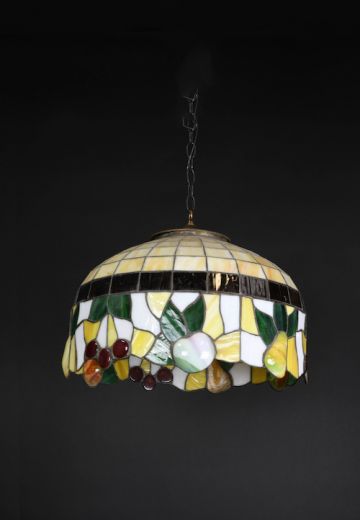 Hanging Tiffany Glass Pendant w/Fruit Design