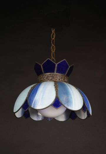 Hanging Blue & White Tiffany Glass Pendant