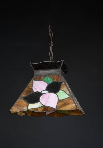 Hanging Tiffany Glass Pendant w/Flower Design