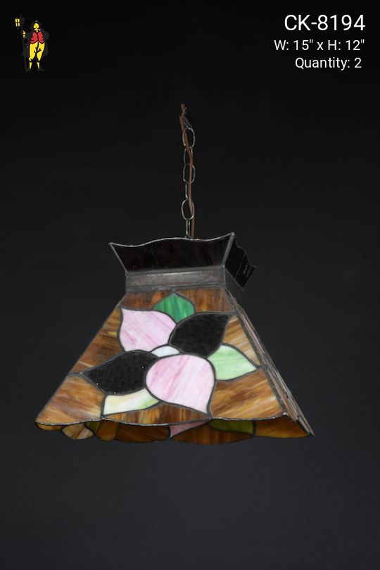 Hanging Tiffany Glass Pendant w/Flower Design