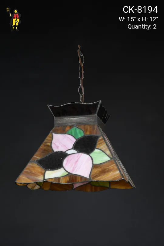 Hanging Tiffany Glass Pendant w/Flower Design