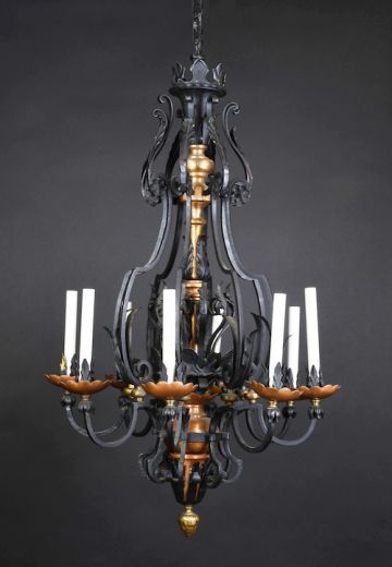 Wrought Iron Eight Light Gothic Chandelier
