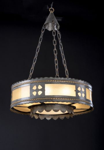 Iron & Frosted Glass Inverted Bowl Chandelier