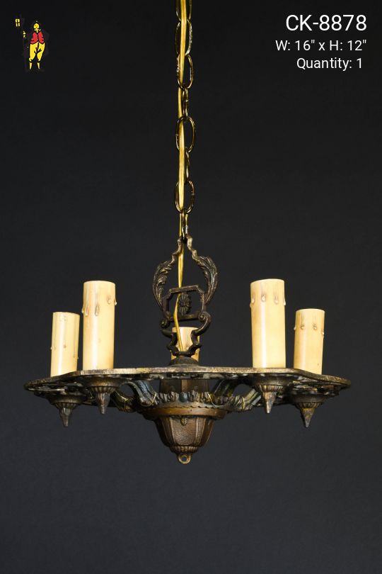 Brass Five Light Gothic Chandelier