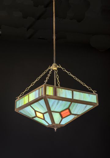 Multicolor Square Bowl Art Glass Pendant