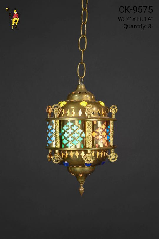 Mooreish Brass Hanging Fixture w/Multicolor Glass