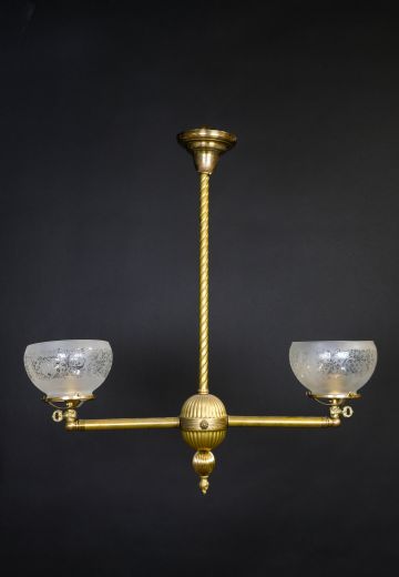 Two Light Brass Electrified Oil Chandelier