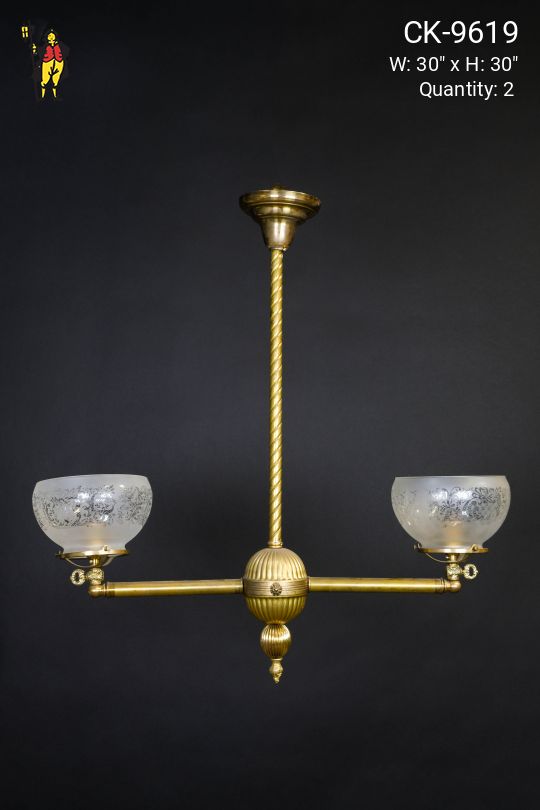 Two Light Brass Electrified Oil Chandelier