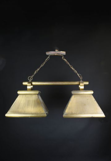 Two Light Brass Shaded Hanging Fixture