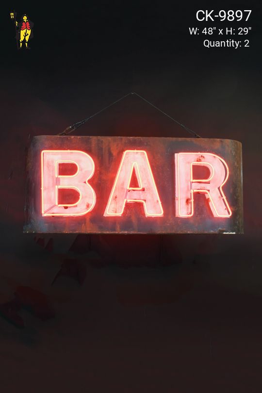 Distressed Neon "Bar" Sign (Double Sided - Hanging or Wall Mount)