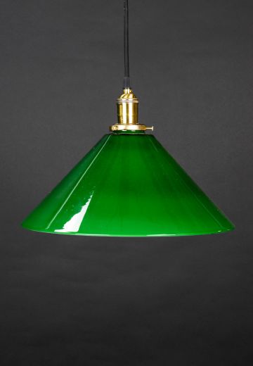 14" Green Glass Cone Shade Hanging Pendant