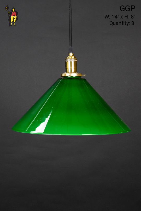 14" Green Glass Cone Shade Hanging Pendant
