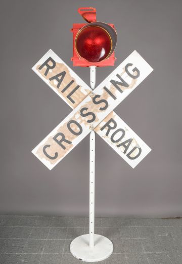 Red & White Metal "Railroad Crossing" Sign