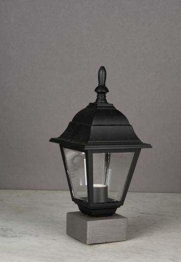 Black Traditional Park Style Lamp Post Head on Wooden Block