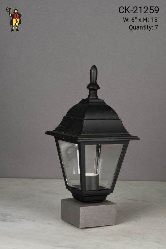 Black Traditional Park Style Lamp Post Head on Wooden Block