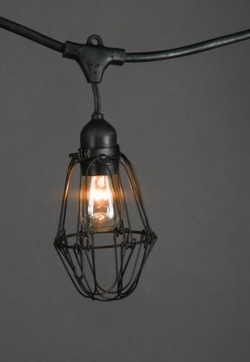 50' Black Carnival Light w/Black Metal Cages & Clear Bulb