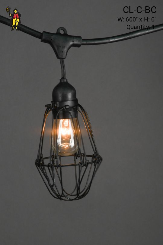 50' Black Carnival Light w/Black Metal Cages & Clear Bulb