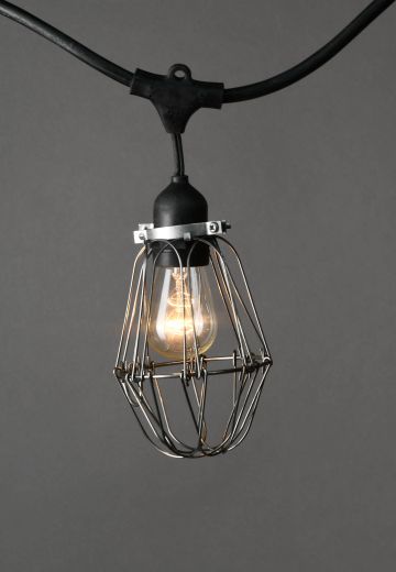 50' Black Carnival Light w/Silver Cages & Clear Bulb
