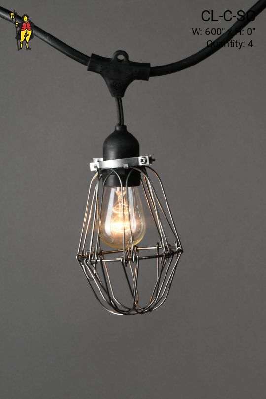 50' Black Carnival Light w/Silver Cages & Clear Bulb