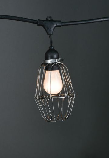 50' Black Carnival Light w/Silver Metal Cages & Frosted Bulb