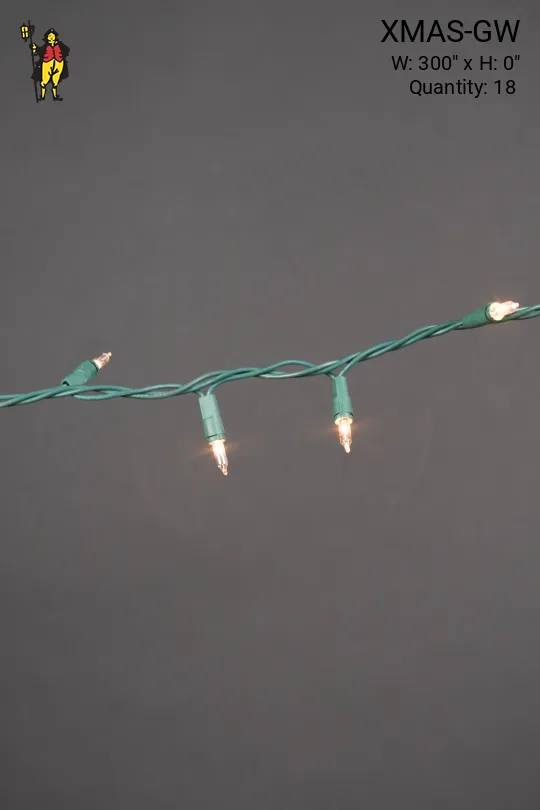 25' Green Strand White Light Xmas Lights
