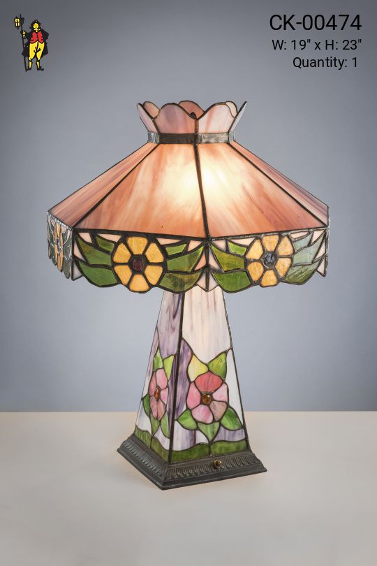 Multicolor Painted Floral Slag Glass Table Lamp