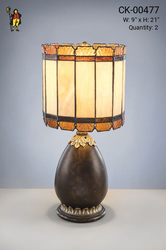 Mission Style Bronze Table Lamp w/Glass Shade