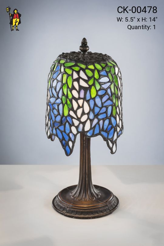 Antique Bronze Table Lamp w/Leaded Glass Shade