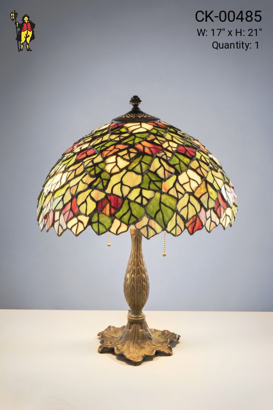 Antique Brass Table Lamp w/Art Glass Shade