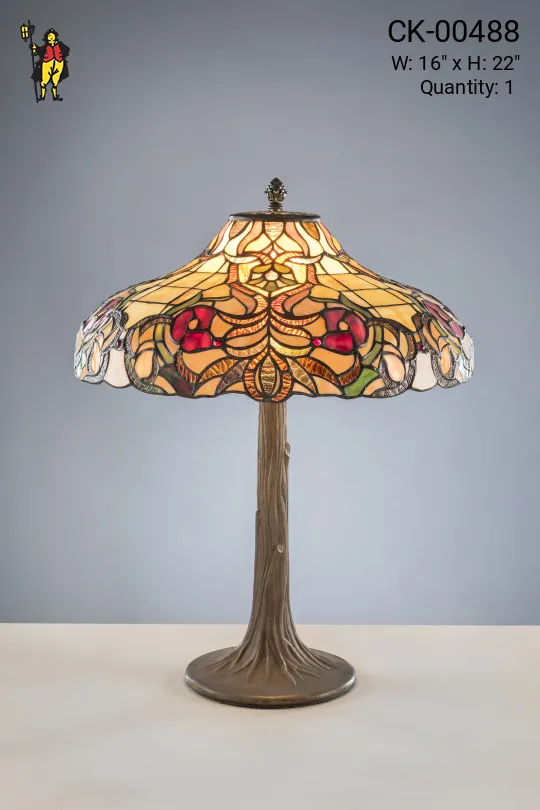 Antique Bronze Table Lamp w/Glass Shade