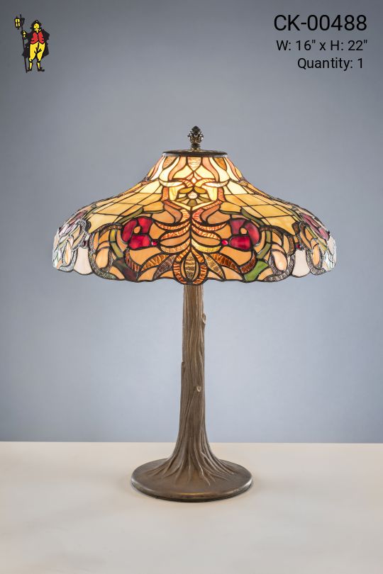 Antique Bronze Table Lamp w/Glass Shade