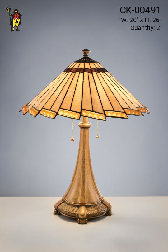 Bronze Table Lamp w/Leaded Glass Shade