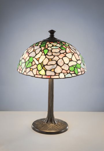 Antique Bronze Table Lamp w/Leaded Glass Shade