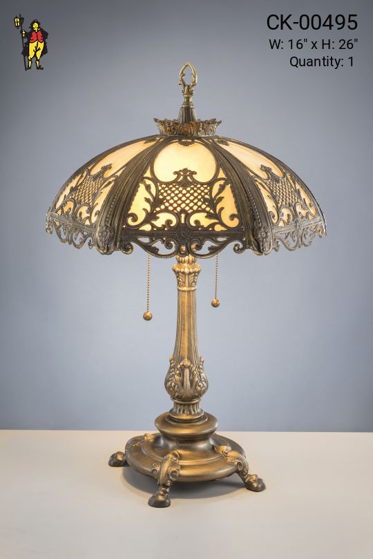 Footed Table Lamp w/Slag Glass Shade