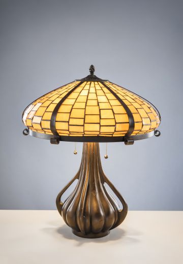 Mission Table Lamp w/Art Glass Shade