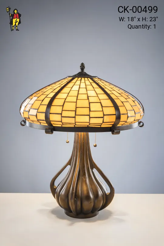 Mission Table Lamp w/Art Glass Shade