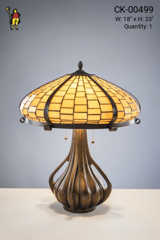 Mission Table Lamp w/Leaded Glass Shade