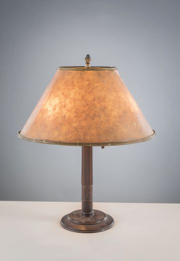 Bronze Table Lamp w/Amber Mica Lampshade