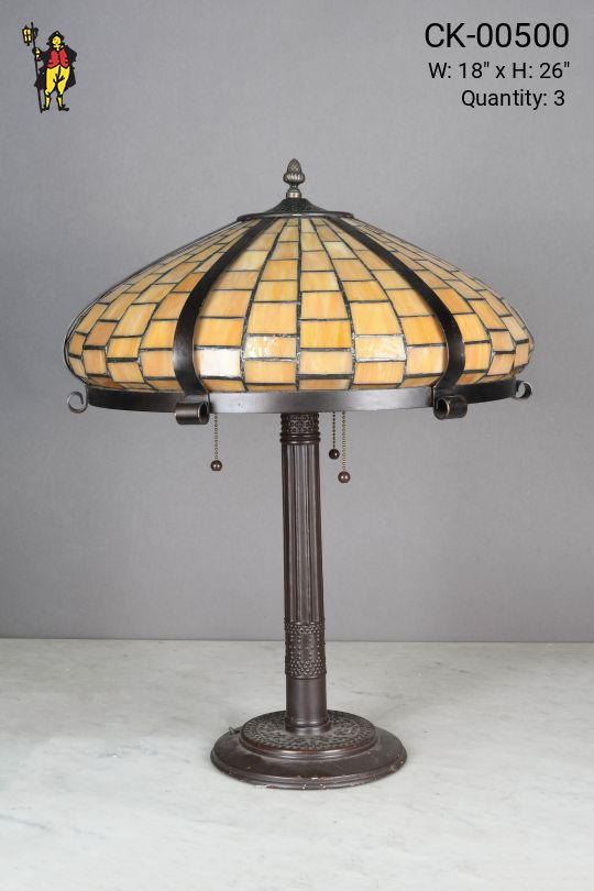 Bronze Table Lamp w/Art Glass Lampshade