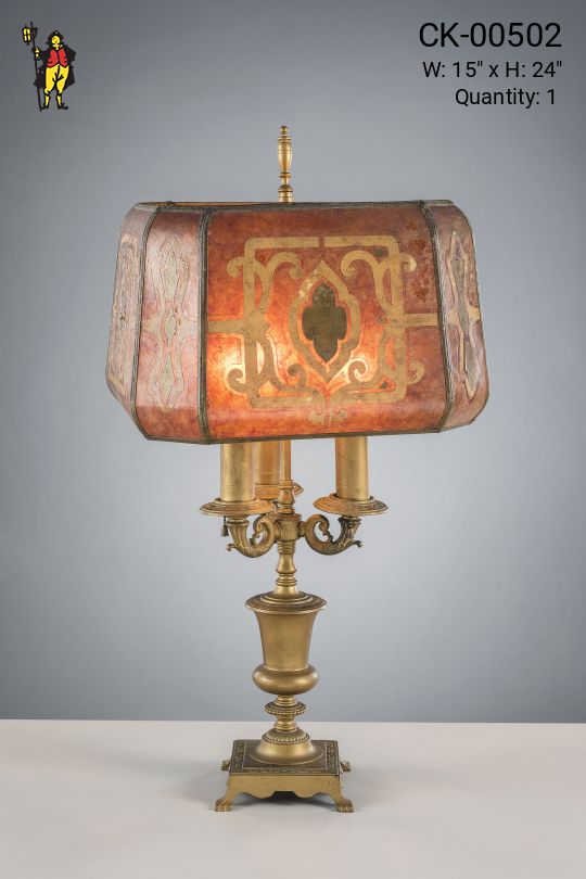 Brass Table Lamp w/Etched Mica Lampshade