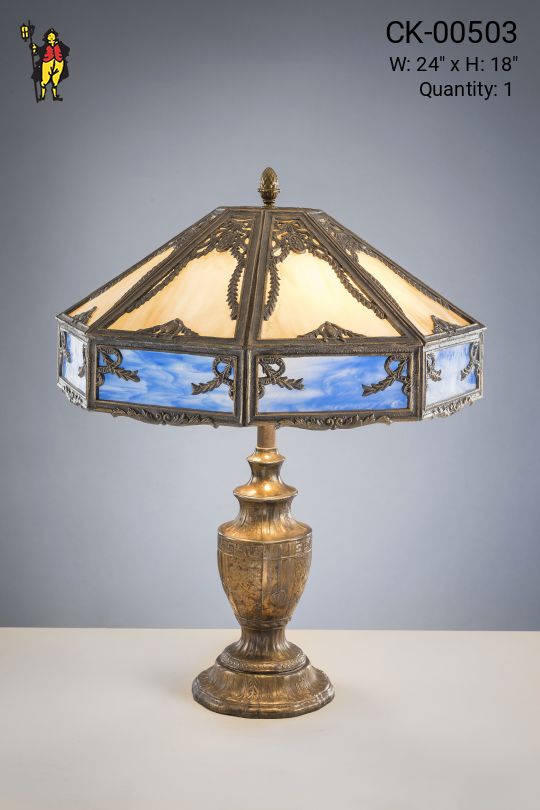 Brass Table Lamp w/Art Glass Shade