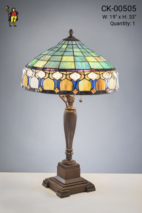 Bronze Table Lamp w/Multicolor Shade