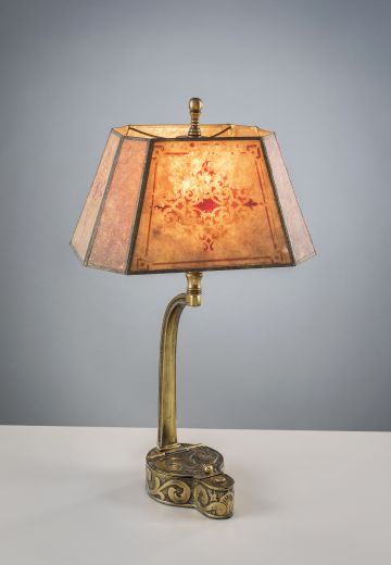 Brass Table Lamp w/Etched Mica Lampshade