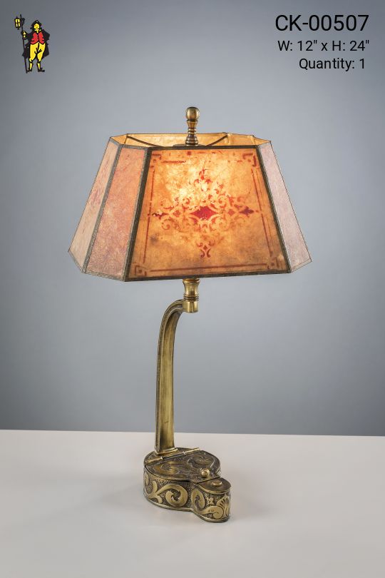 Brass Table Lamp w/Etched Mica Lampshade