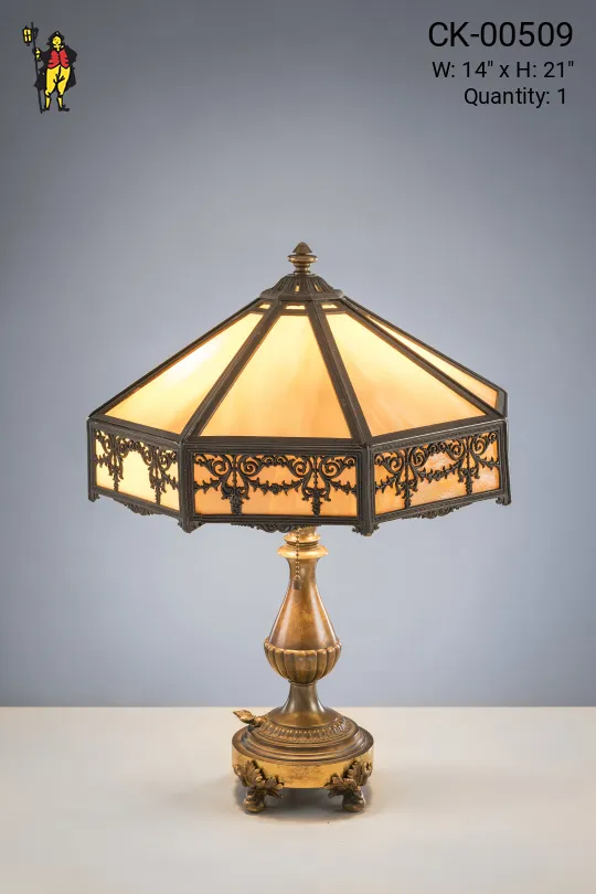 Brass Table Lamp w/Slag Glass Shade
