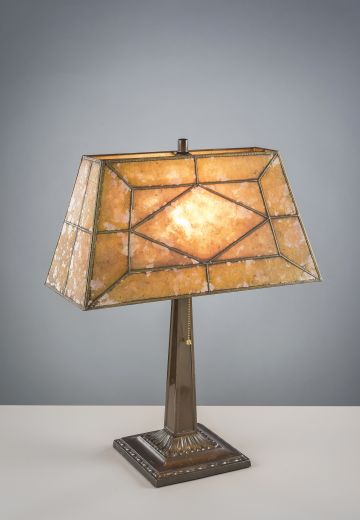 Bronze Table Lamp w/Amber Mica Lampshade
