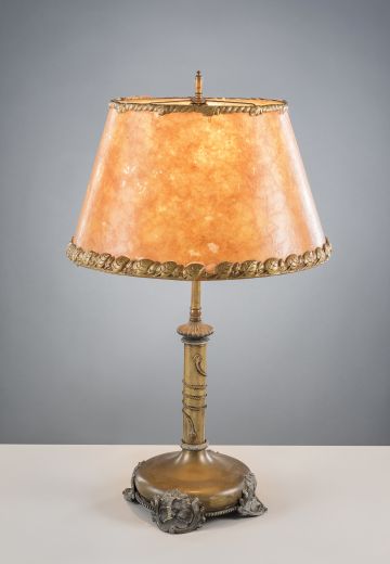 Bronze Table Lamp w/Amber Mica Lampshade
