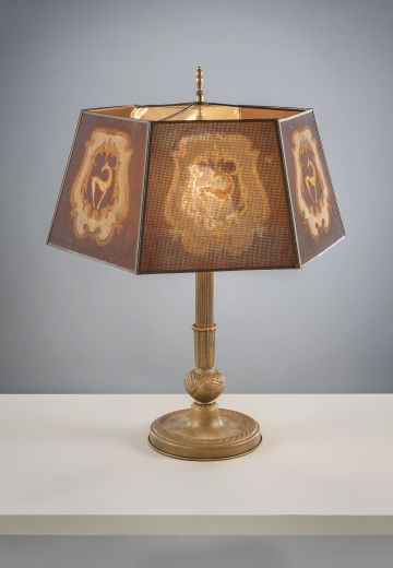 Mica Screen Shaded Antique Brass Table Lamp